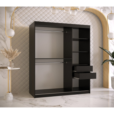 Skriňa s posuvnými dverami a zrkadlom PAOLA - šírka 150 cm, čierna / biela