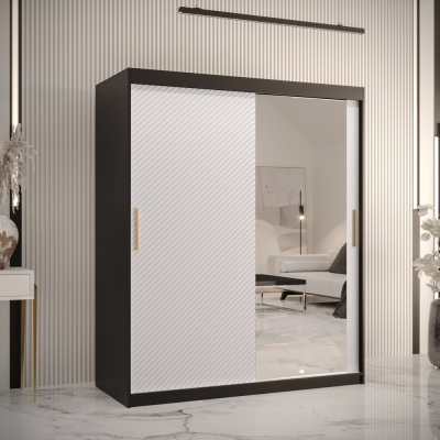 Skriňa s posuvnými dverami a zrkadlom PAOLA - šírka 150 cm, čierna / biela