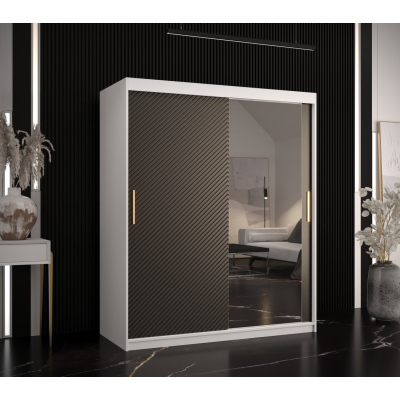 Skriňa s posuvnými dverami a zrkadlom PAOLA - šírka 150 cm, biela / čierna