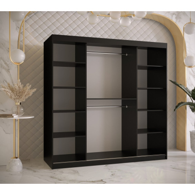 Skriňa s posuvnými dverami a zrkadlom PAOLA - šírka 180 cm, čierna