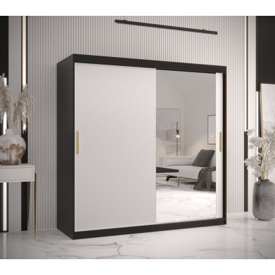 Skriňa s posuvnými dverami a zrkadlom PAOLA - šírka 180 cm, čierna / biela