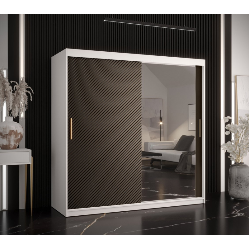 Skriňa s posuvnými dverami a zrkadlom PAOLA - šírka 180 cm, biela / čierna