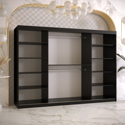 Skriňa s posuvnými dverami a zrkadlom PAOLA - šírka 250 cm, čierna / biela