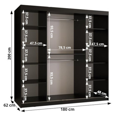 Šatníková skriňa s posuvnými dverami MAYA 1 - šírka 180 cm, čierna