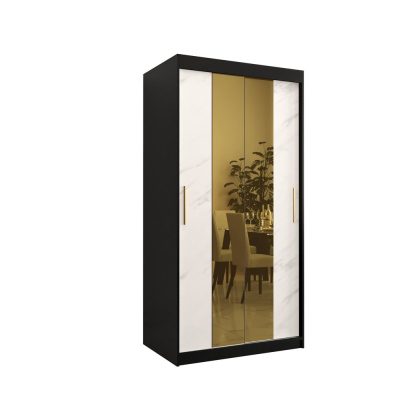 Dizajnová šatníková skriňa so zlatým zrkadlom MADLA 1 - šírka 100 cm, čierna / biela