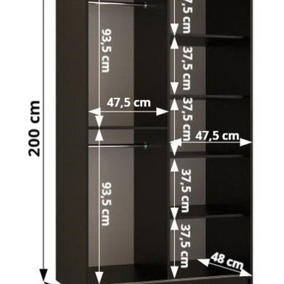 Dizajnová šatníková skriňa so zlatým zrkadlom MADLA 1 - šírka 100 cm, čierna / biela