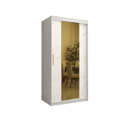 Dizajnová šatníková skriňa so zlatým zrkadlom MADLA 1 - šírka 100 cm, biela