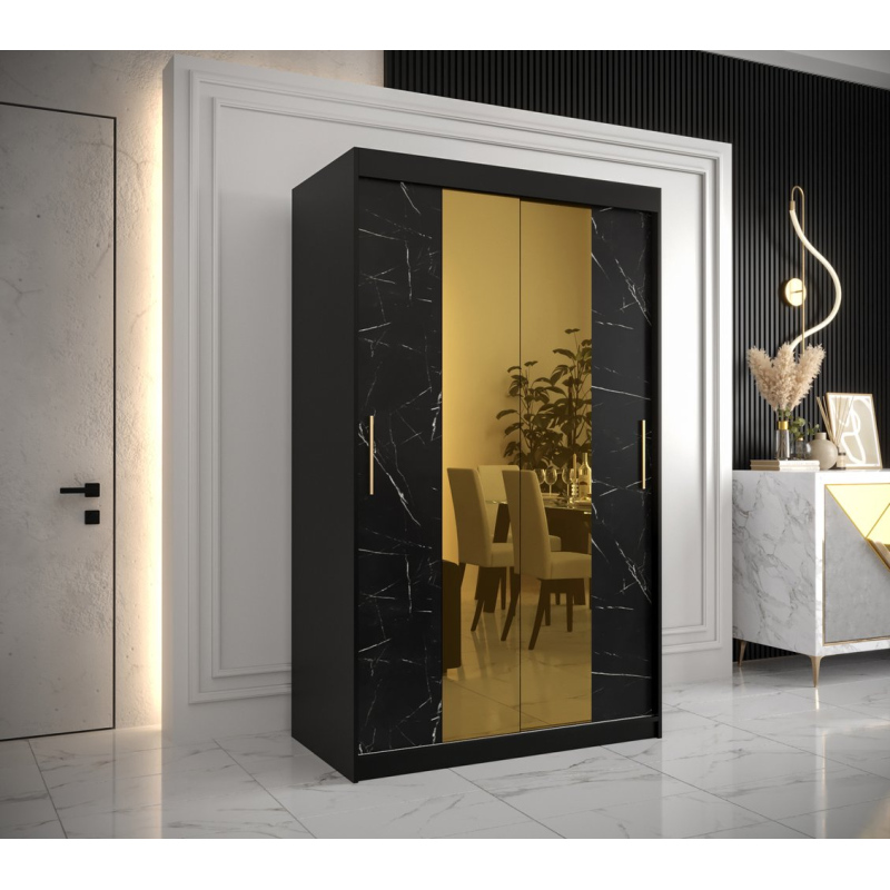 Dizajnová šatníková skriňa so zlatým zrkadlom MADLA 1 - šírka 120 cm, čierna