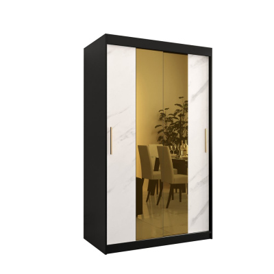 Dizajnová šatníková skriňa so zlatým zrkadlom MADLA 1 - šírka 120 cm, čierna / biela