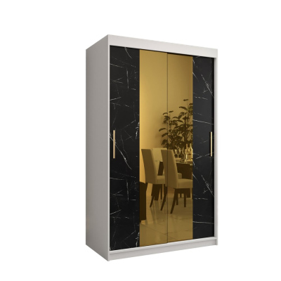 Dizajnová šatníková skriňa so zlatým zrkadlom MADLA 1 - šírka 120 cm, biela / čierna
