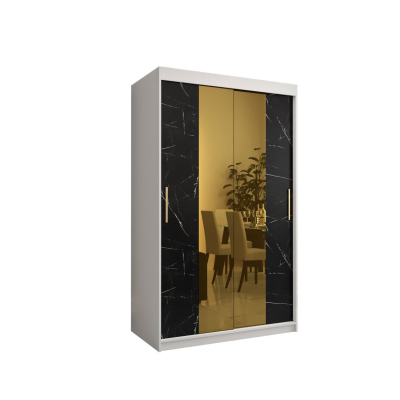 Dizajnová šatníková skriňa so zlatým zrkadlom MADLA 1 - šírka 120 cm, biela / čierna