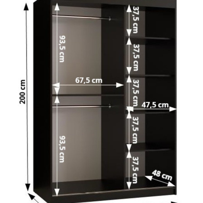 Dizajnová šatníková skriňa so zlatým zrkadlom MADLA 1 - šírka 120 cm, biela / čierna