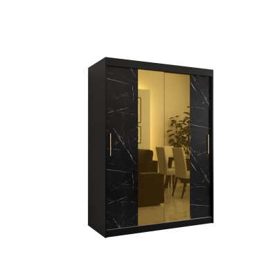 Dizajnová šatníková skriňa so zlatým zrkadlom MADLA 1 - šírka 150 cm, čierna