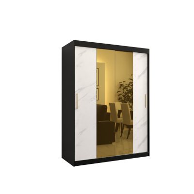 Dizajnová šatníková skriňa so zlatým zrkadlom MADLA 1 - šírka 150 cm, čierna / biela