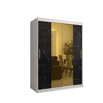 Dizajnová šatníková skriňa so zlatým zrkadlom MADLA 1 - šírka 150 cm, biela / čierna