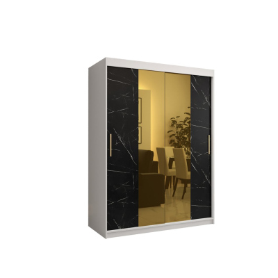 Dizajnová šatníková skriňa so zlatým zrkadlom MADLA 1 - šírka 150 cm, biela / čierna