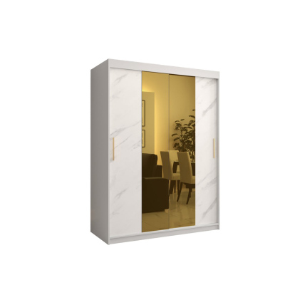 Dizajnová šatníková skriňa so zlatým zrkadlom MADLA 1 - šírka 150 cm, biela