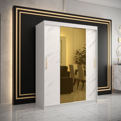 Dizajnová šatníková skriňa so zlatým zrkadlom MADLA 1 - šírka 150 cm, biela