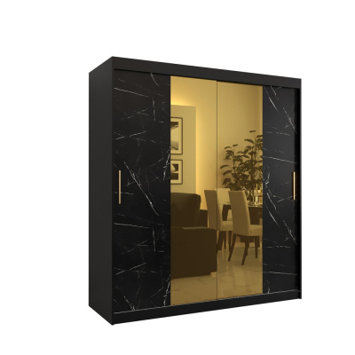 Dizajnová šatníková skriňa so zlatým zrkadlom MADLA 1 - šírka 180 cm, čierna