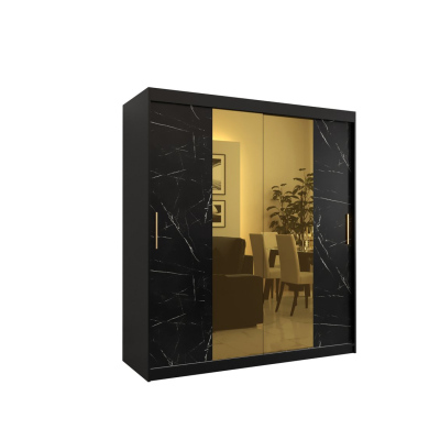 Dizajnová šatníková skriňa so zlatým zrkadlom MADLA 1 - šírka 180 cm, čierna
