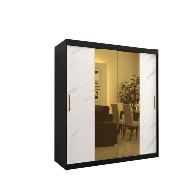 Dizajnová šatníková skriňa so zlatým zrkadlom MADLA 1 - šírka 180 cm, čierna / biela
