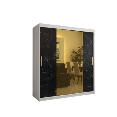 Dizajnová šatníková skriňa so zlatým zrkadlom MADLA 1 - šírka 180 cm, biela / čierna