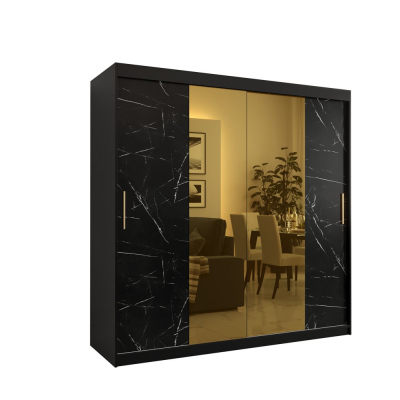 Dizajnová šatníková skriňa so zlatým zrkadlom MADLA 1 - šírka 200 cm, čierna