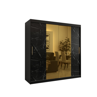 Dizajnová šatníková skriňa so zlatým zrkadlom MADLA 1 - šírka 200 cm, čierna