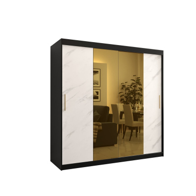 Dizajnová šatníková skriňa so zlatým zrkadlom MADLA 1 - šírka 200 cm, čierna / biela