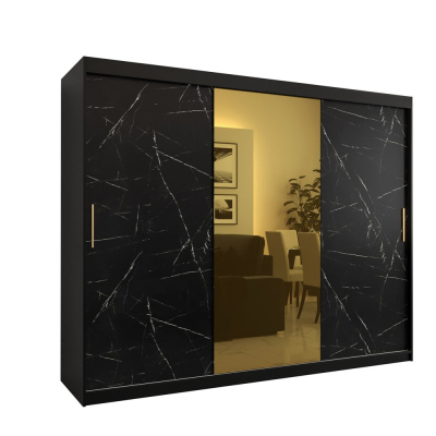 Dizajnová šatníková skriňa so zlatým zrkadlom MADLA 1 - šírka 250 cm, čierna