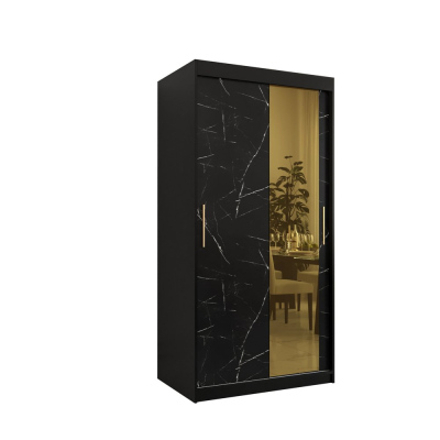 Dizajnová šatníková skriňa so zlatým zrkadlom MADLA 2 - šírka 100 cm, čierna