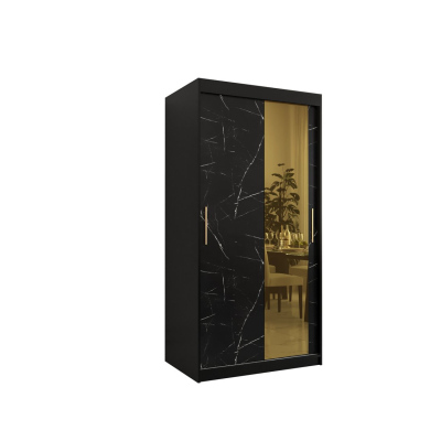 Dizajnová šatníková skriňa so zlatým zrkadlom MADLA 2 - šírka 100 cm, čierna