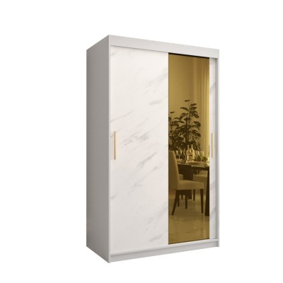 Dizajnová šatníková skriňa so zlatým zrkadlom MADLA 2 - šírka 120 cm, biela