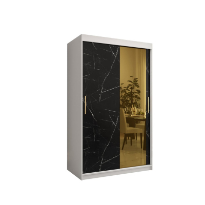 Dizajnová šatníková skriňa so zlatým zrkadlom MADLA 2 - šírka 120 cm, biela / čierna