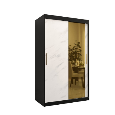 Dizajnová šatníková skriňa so zlatým zrkadlom MADLA 2 - šírka 120 cm, čierna / biela