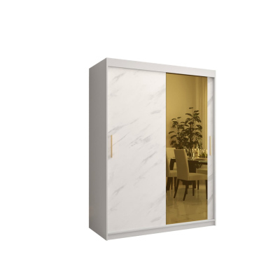 Dizajnová šatníková skriňa so zlatým zrkadlom MADLA 2 - šírka 150 cm, biela