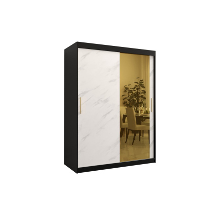 Dizajnová šatníková skriňa so zlatým zrkadlom MADLA 2 - šírka 150 cm, čierna / biela