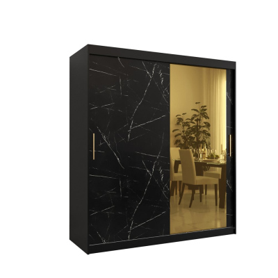 Dizajnová šatníková skriňa so zlatým zrkadlom MADLA 2 - šírka 180 cm, čierna