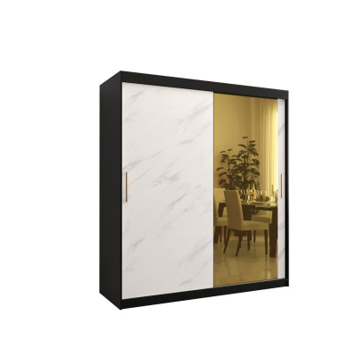 Dizajnová šatníková skriňa so zlatým zrkadlom MADLA 2 - šírka 180 cm, čierna / biela