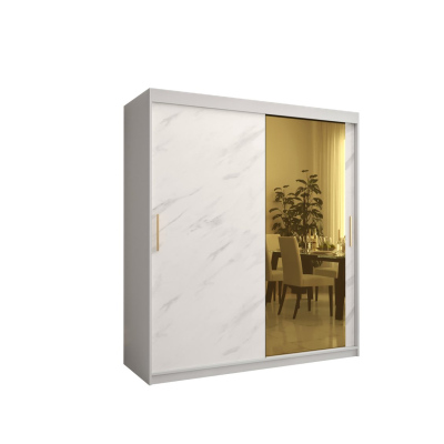 Dizajnová šatníková skriňa so zlatým zrkadlom MADLA 2 - šírka 180 cm, biela