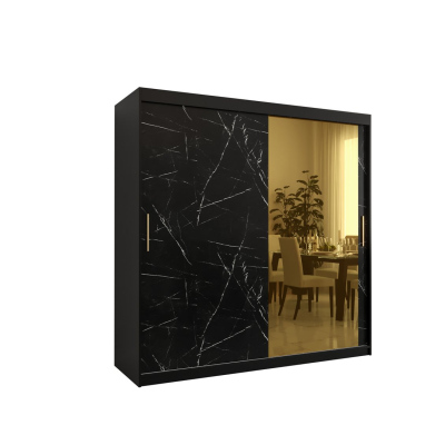 Dizajnová šatníková skriňa so zlatým zrkadlom MADLA 2 - šírka 200 cm, čierna