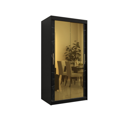Dizajnová šatníková skriňa so zlatým zrkadlom MADLA 3 - šírka 100 cm, čierna