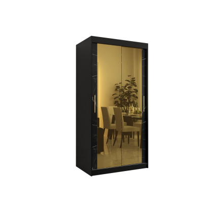 Dizajnová šatníková skriňa so zlatým zrkadlom MADLA 3 - šírka 100 cm, čierna