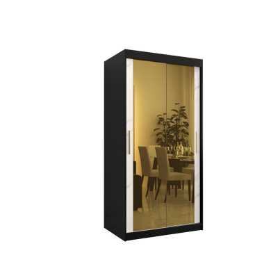 Dizajnová šatníková skriňa so zlatým zrkadlom MADLA 3 - šírka 100 cm, čierna / biela