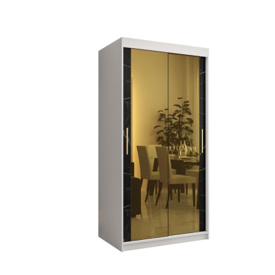 Dizajnová šatníková skriňa so zlatým zrkadlom MADLA 3 - šírka 100 cm, biela / čierna