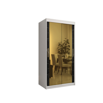 Dizajnová šatníková skriňa so zlatým zrkadlom MADLA 3 - šírka 100 cm, biela / čierna