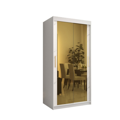 Dizajnová šatníková skriňa so zlatým zrkadlom MADLA 3 - šírka 100 cm, biela