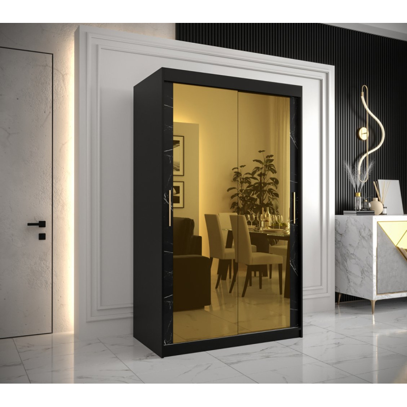 Dizajnová šatníková skriňa so zlatým zrkadlom MADLA 3 - šírka 120 cm, čierna