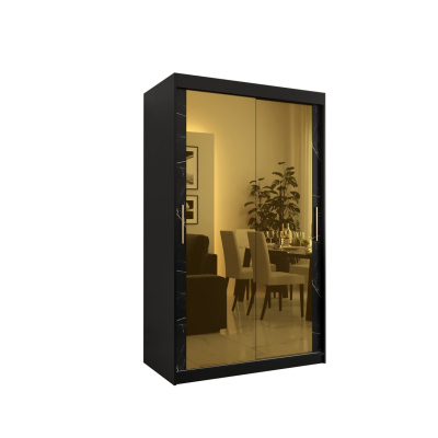 Dizajnová šatníková skriňa so zlatým zrkadlom MADLA 3 - šírka 120 cm, čierna
