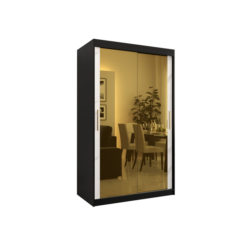 Dizajnová šatníková skriňa so zlatým zrkadlom MADLA 3 - šírka 120 cm, čierna / biela